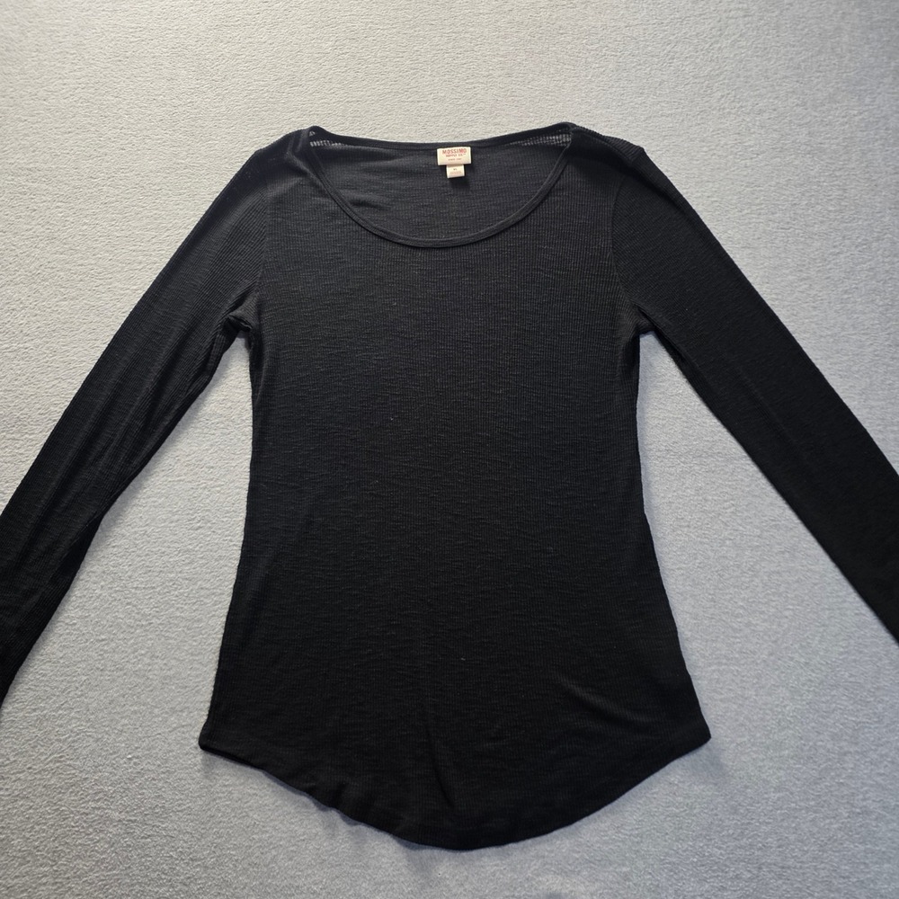 Mossimo Supply Co Ribbed Long Sleeve Top Womens XL Black Curved Hem Casual